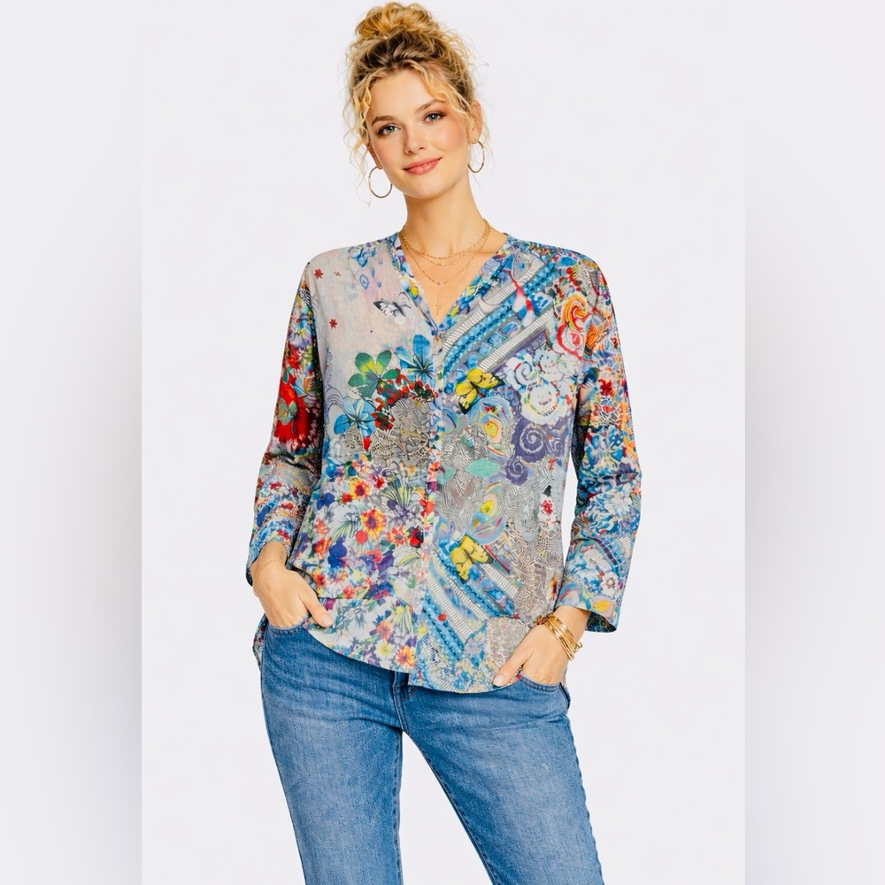 Johnny Was “Garden Mosaic” Patchwork Blouse Sz-S